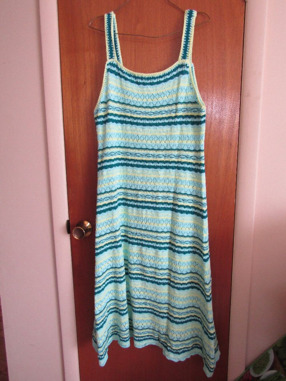 Jessica Simpson Teal Stripe Crocheted Lined Sun Dress Size XL